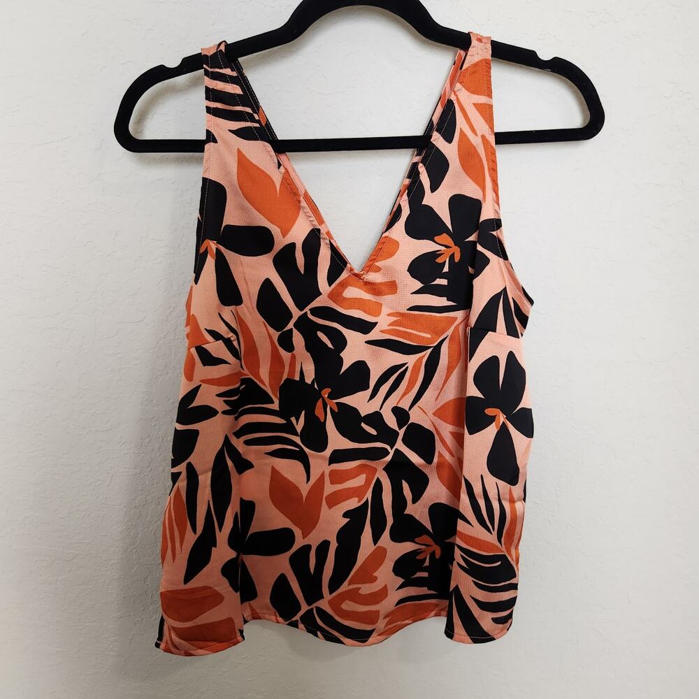 Old Navy Orange and Black Floral Flowy Tank Blouse Size Small
